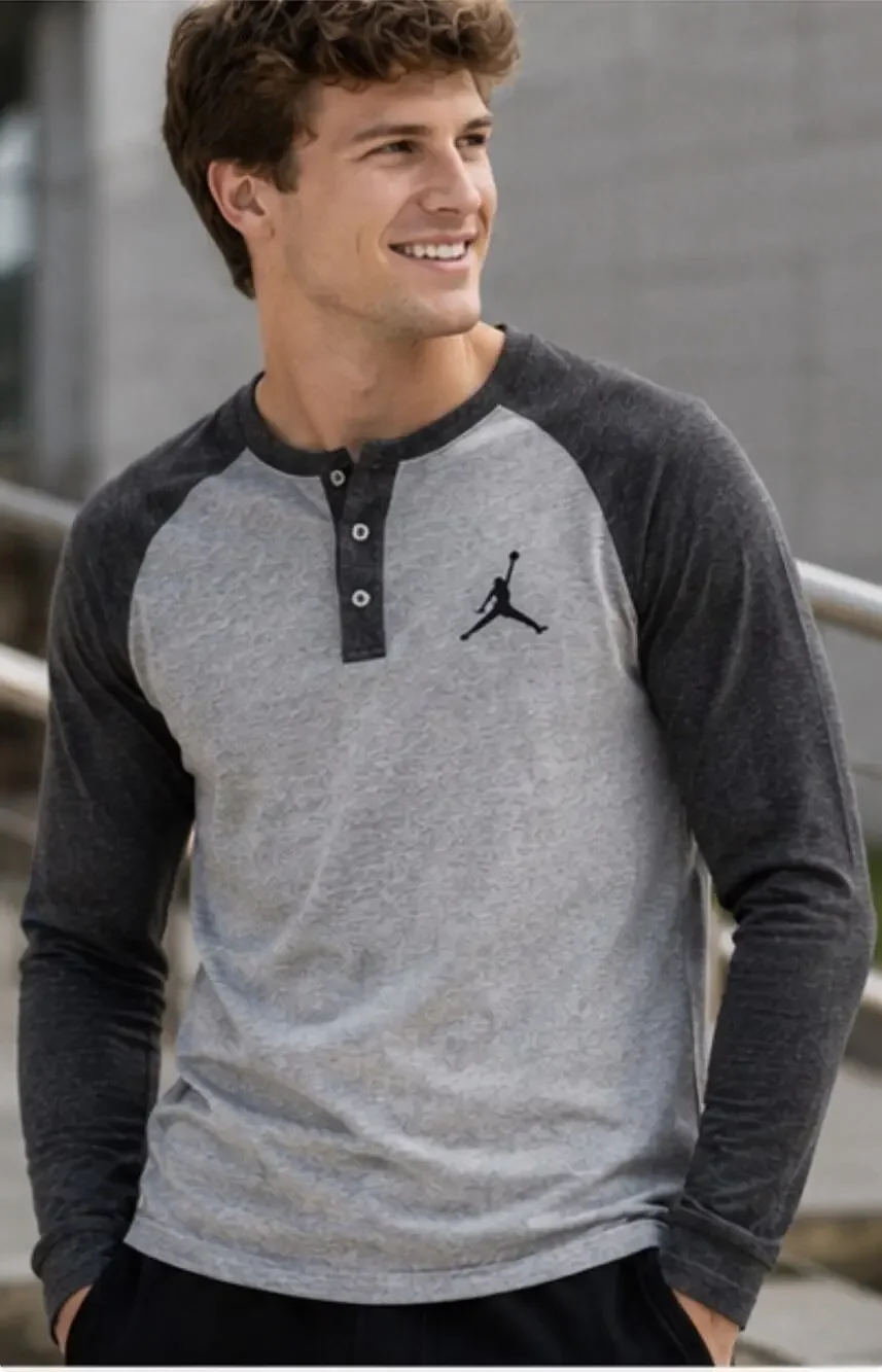 Jordan Long Sleeve Henley Shirt Gray Charcoal Raglan Men’s Size M